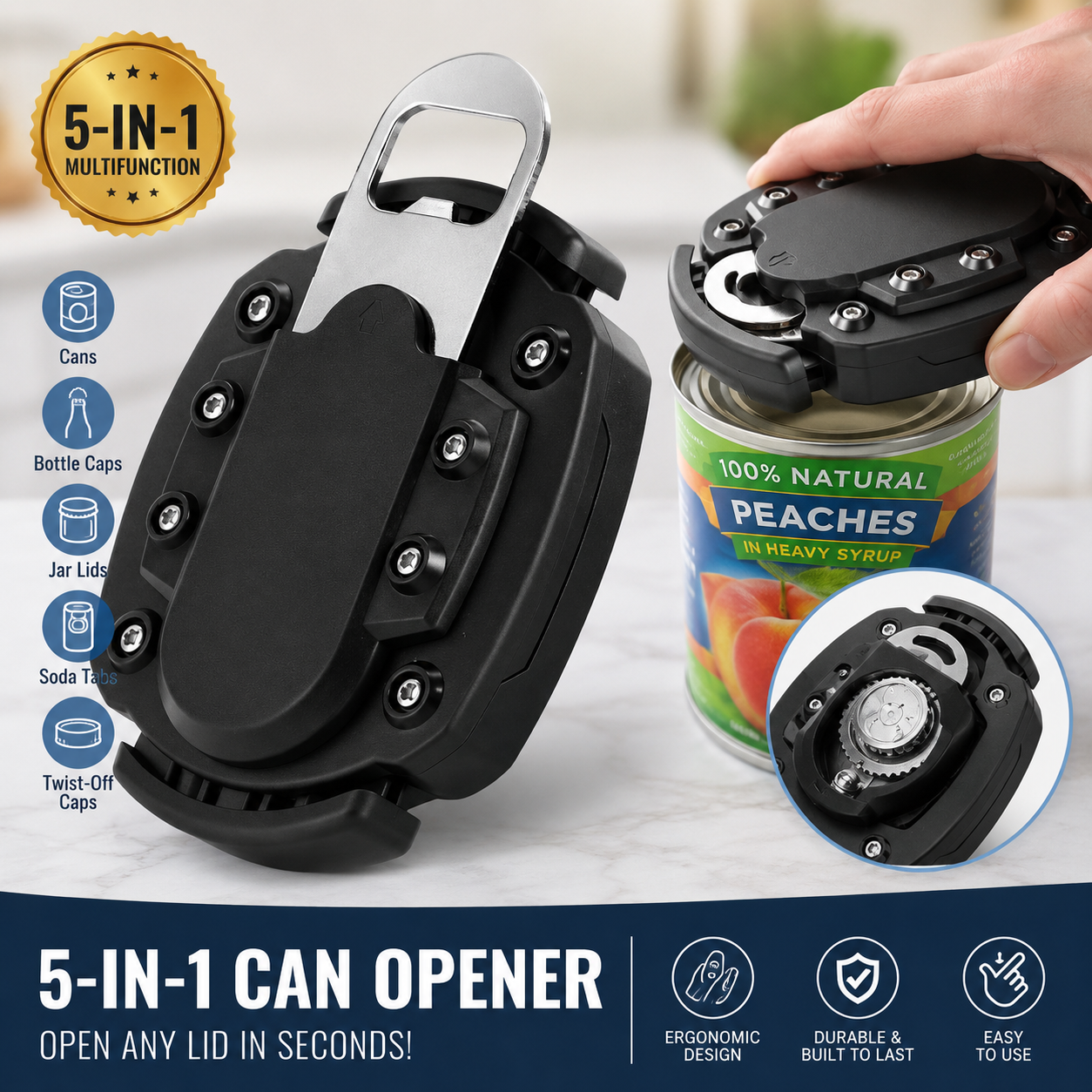 5-in-1 Universal Can & Jar Opener | Effortlessly Open Any Lid