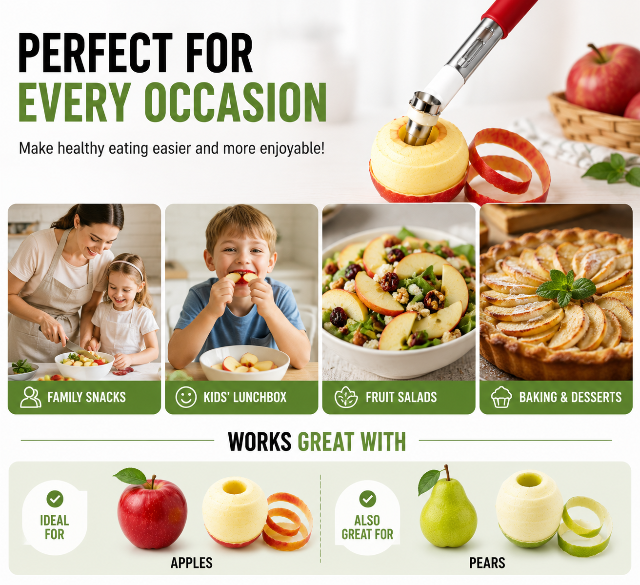 2-in-1 Apple Corer & Peeler – Stainless Steel Fruit Core Remover, Easy Apple Prep Tool for Kitchen, Apples & Pears