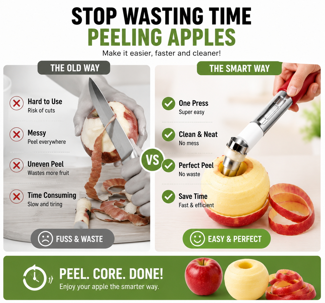2-in-1 Apple Corer & Peeler – Stainless Steel Fruit Core Remover, Easy Apple Prep Tool for Kitchen, Apples & Pears