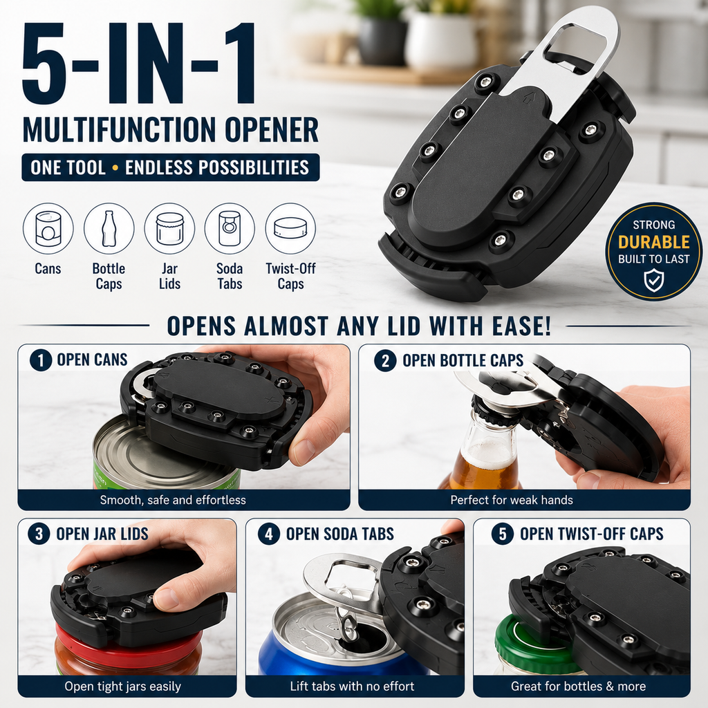 5-in-1 Universal Can & Jar Opener | Effortlessly Open Any Lid