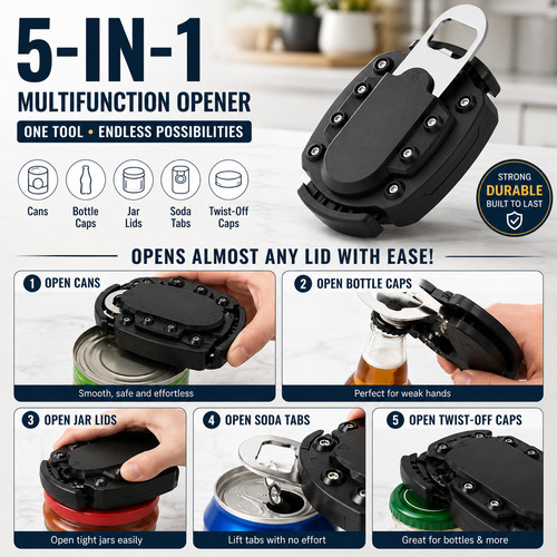 5-in-1 Universal Can & Jar Opener | Effortlessly Open Any Lid