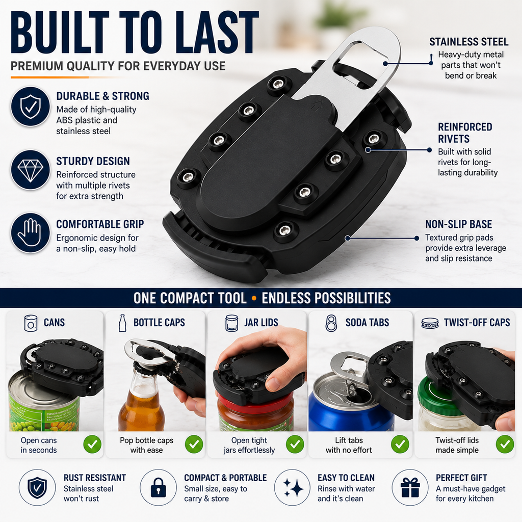5-in-1 Universal Can & Jar Opener | Effortlessly Open Any Lid